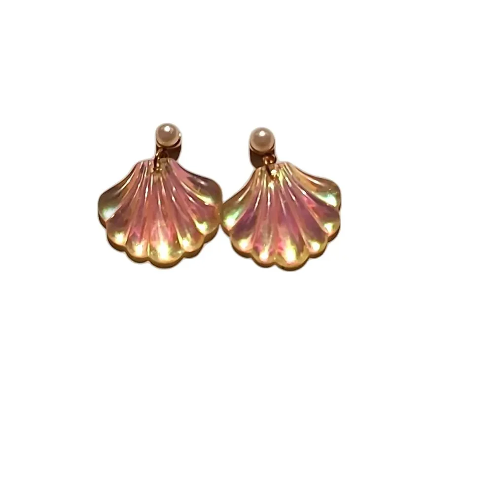$3 ADD ON Bohemian Pearl Seashell Earring Gold Pink Glitter Shiny Beachy Boho